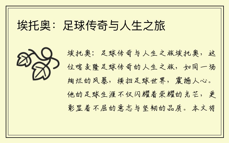 埃托奥：足球传奇与人生之旅