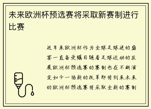 未来欧洲杯预选赛将采取新赛制进行比赛